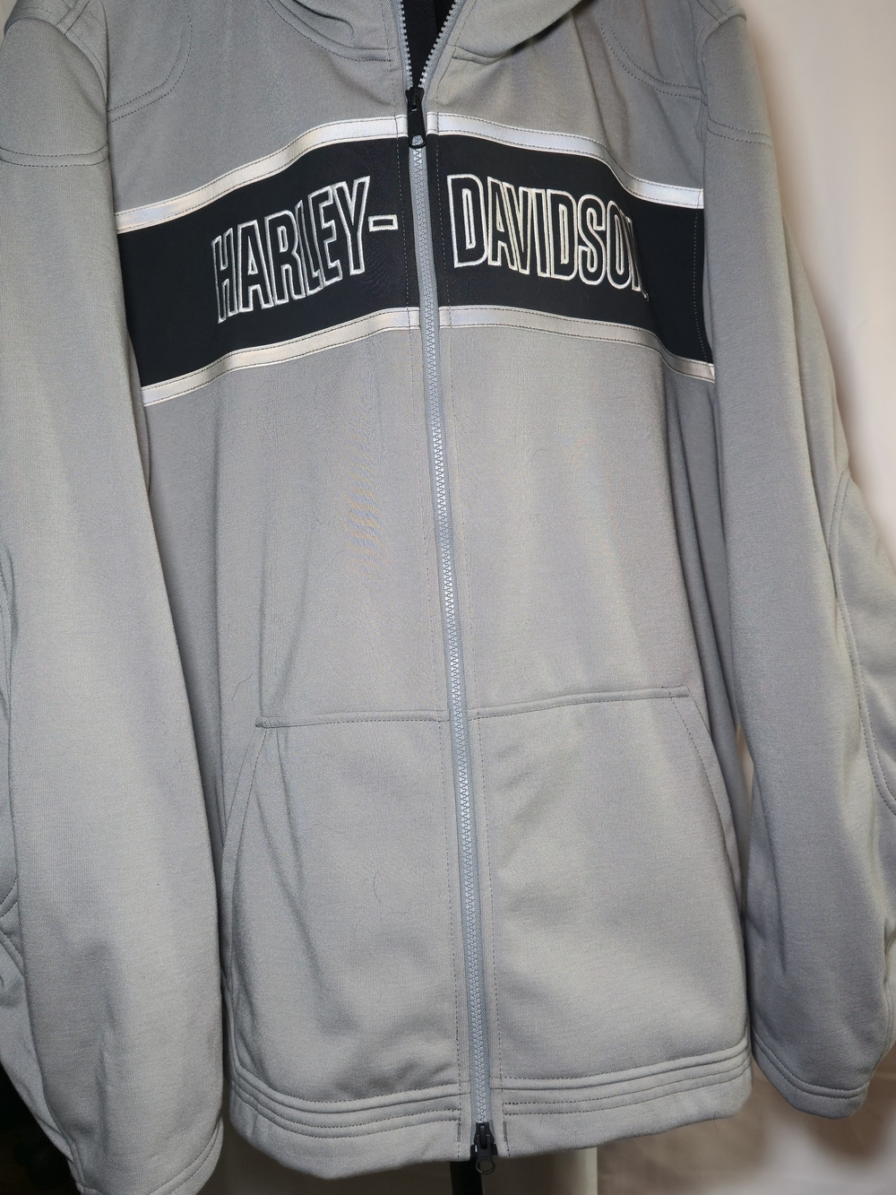 Harley-Davidson Light Gray Hooded Zip Jacket with Black Chest Stripe